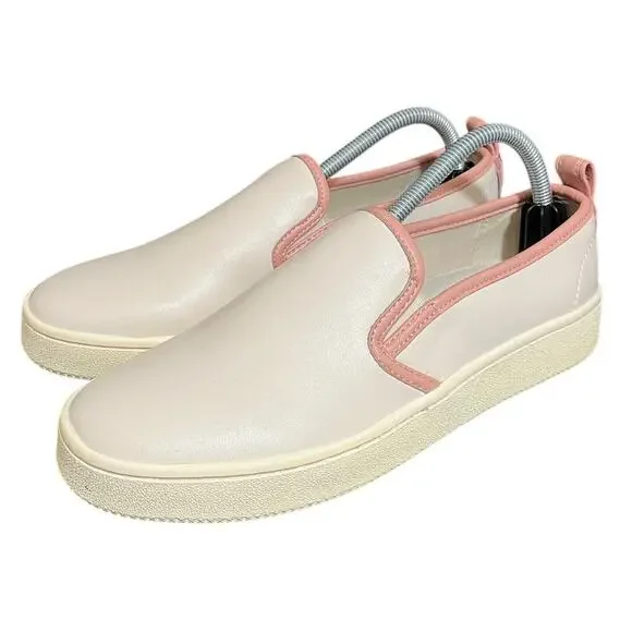 COACH Women's Slip On Sneaker Loafer White Pink Petal Trim Size 10 Leather - Picture 1 of 8